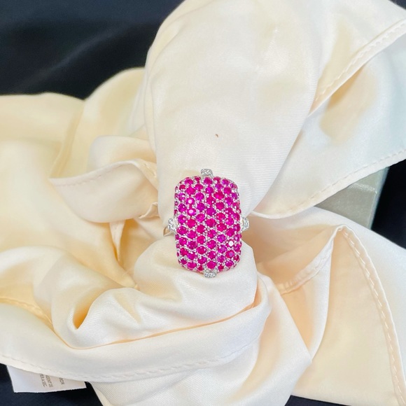 Ruby (natural) and White zircon ring in silver - Picture 4 of 12